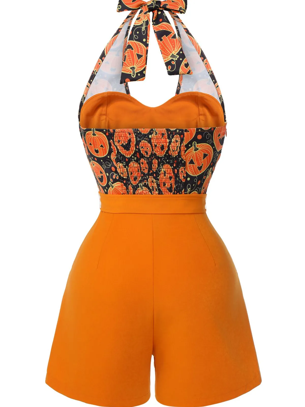 Hot Retro Stage 1950s Halloween Pumpkin Halter Romper Orange