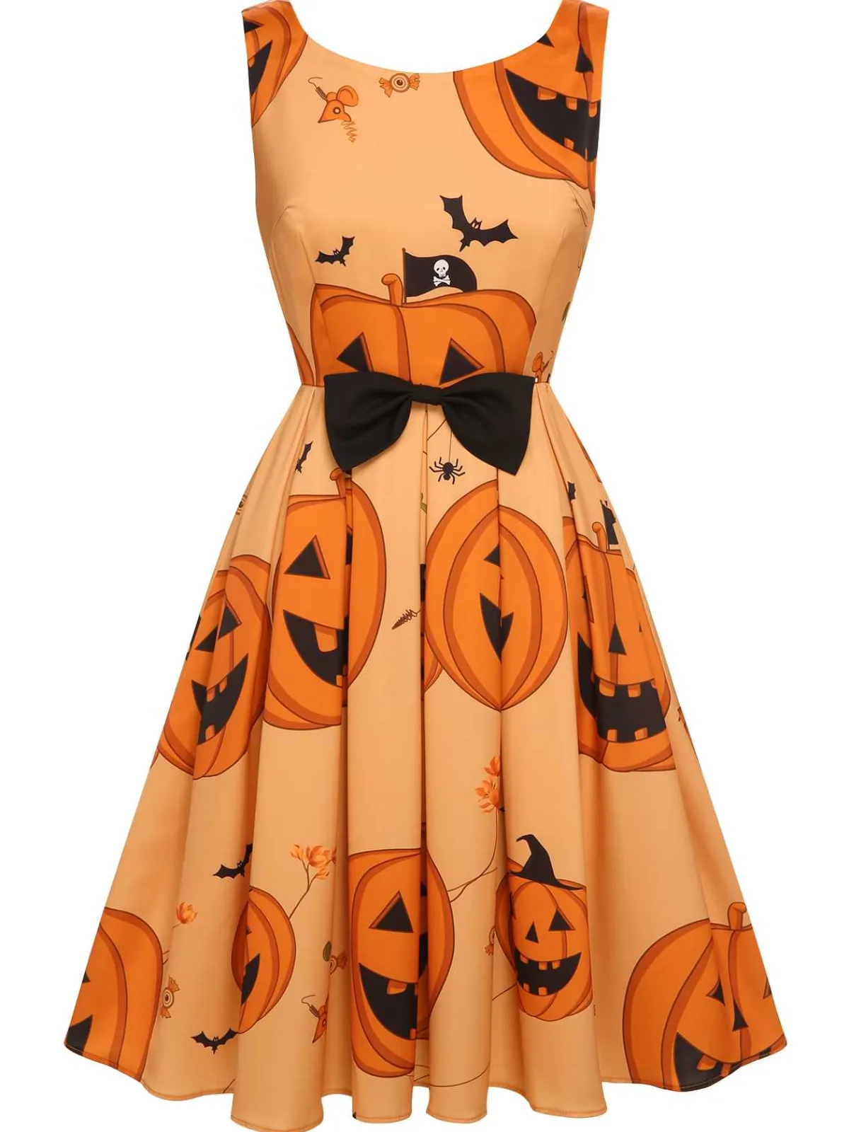Outlet Retro Stage 1950s Halloween Sleeveless Beading Dress Orange