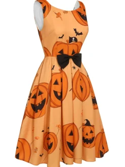 Outlet Retro Stage 1950s Halloween Sleeveless Beading Dress Orange