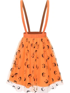Outlet Retro Stage 1940s Halloween Smiley Face Mesh Suspender Skirt Orange