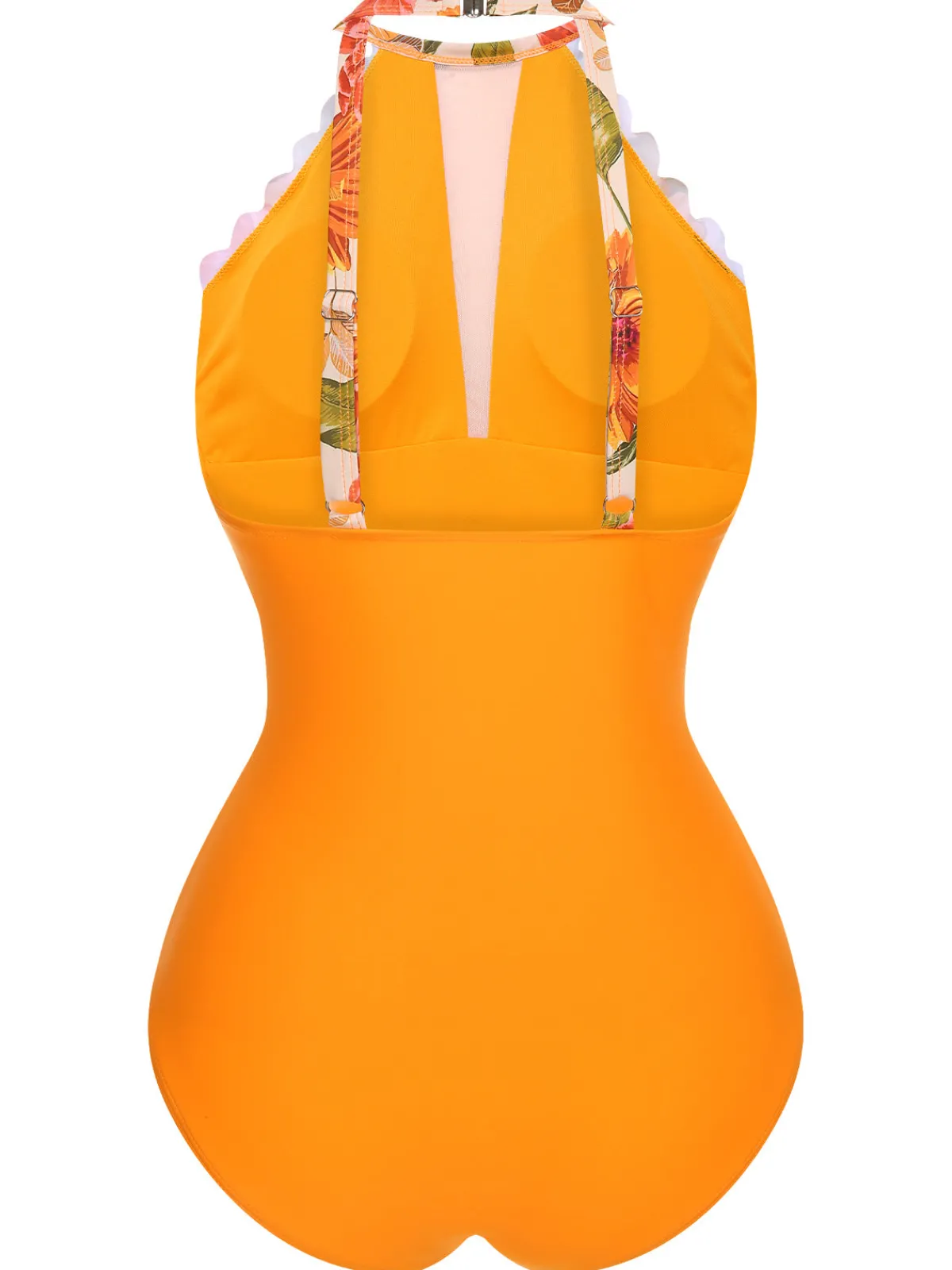 Hot Retro Stage 1960s Halter Floral One-Piece Swimsuit Orange
