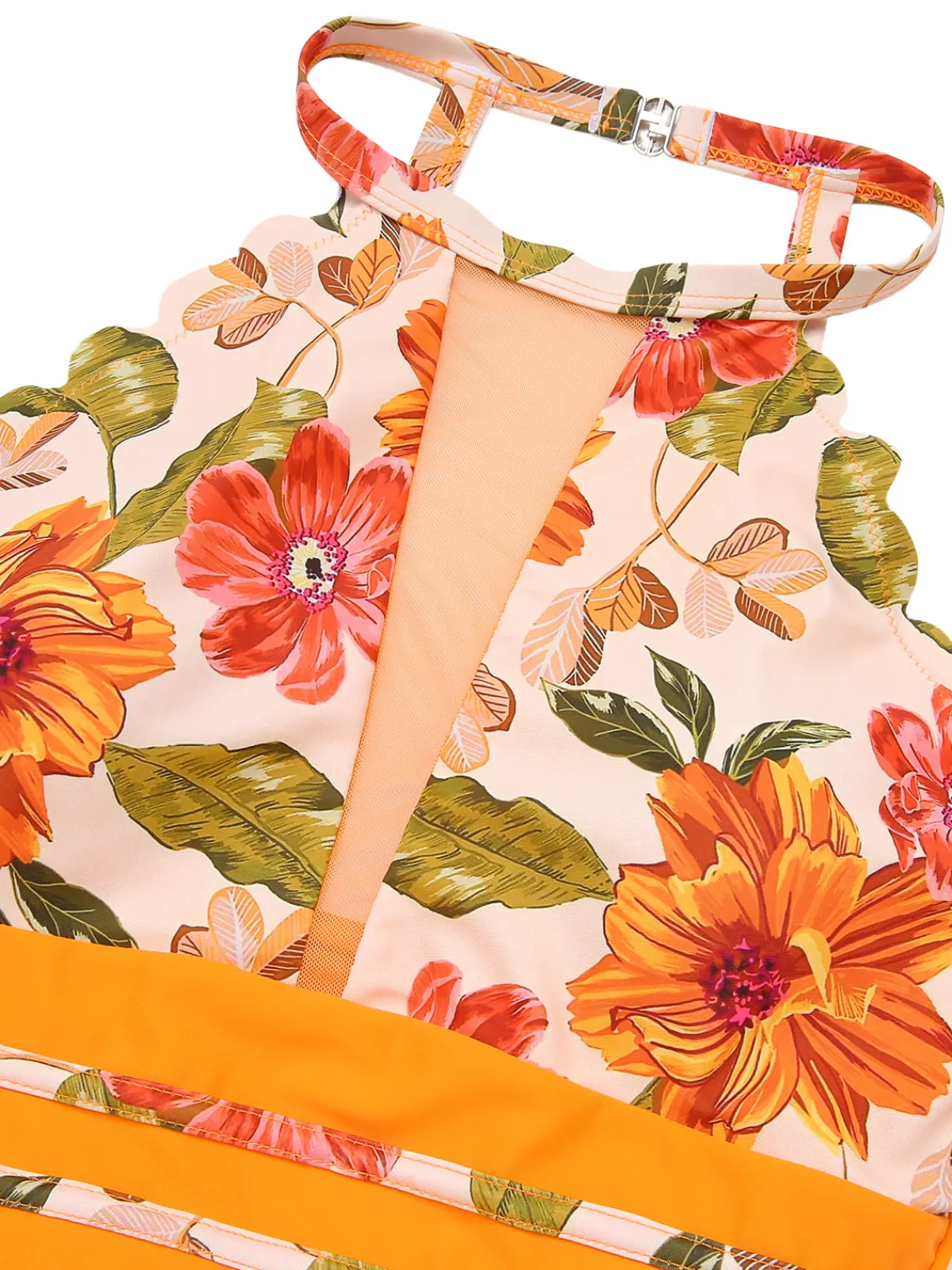Hot Retro Stage 1960s Halter Floral One-Piece Swimsuit Orange