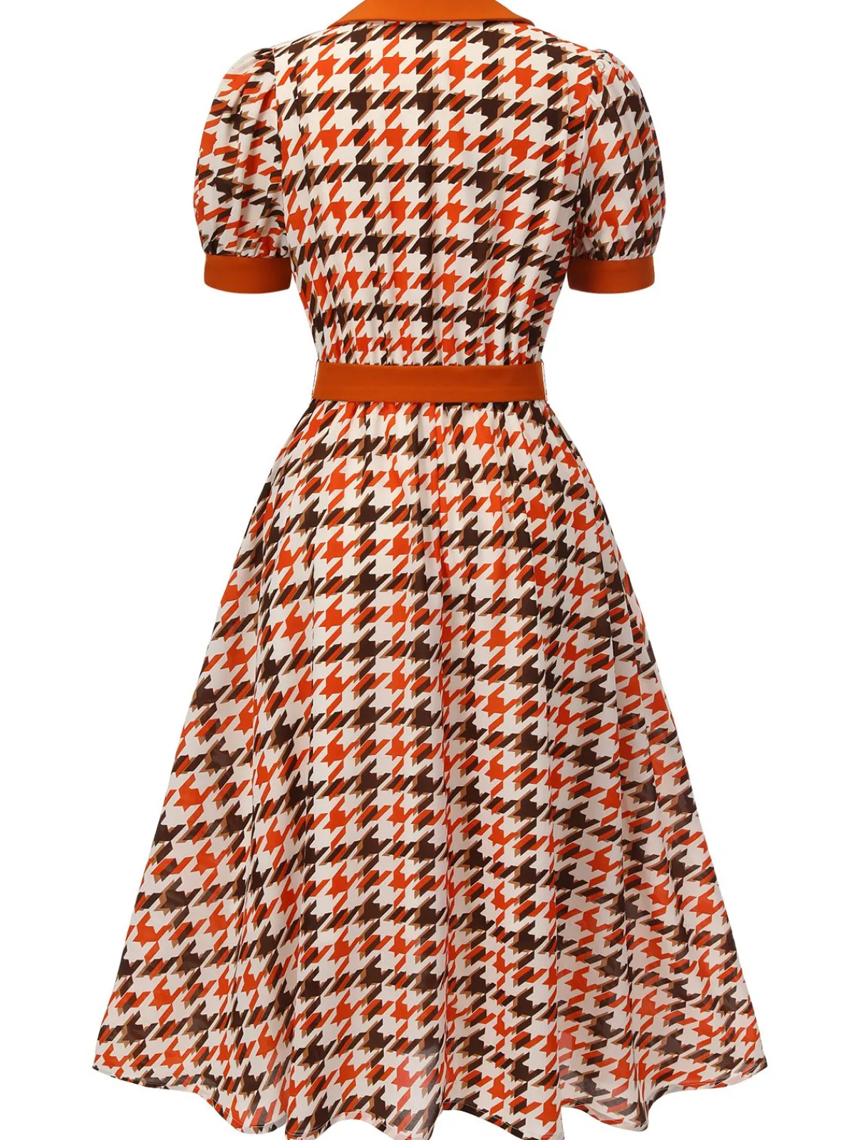 New Retro Stage 1940s Houndstooth Doll Collar Dress Orange