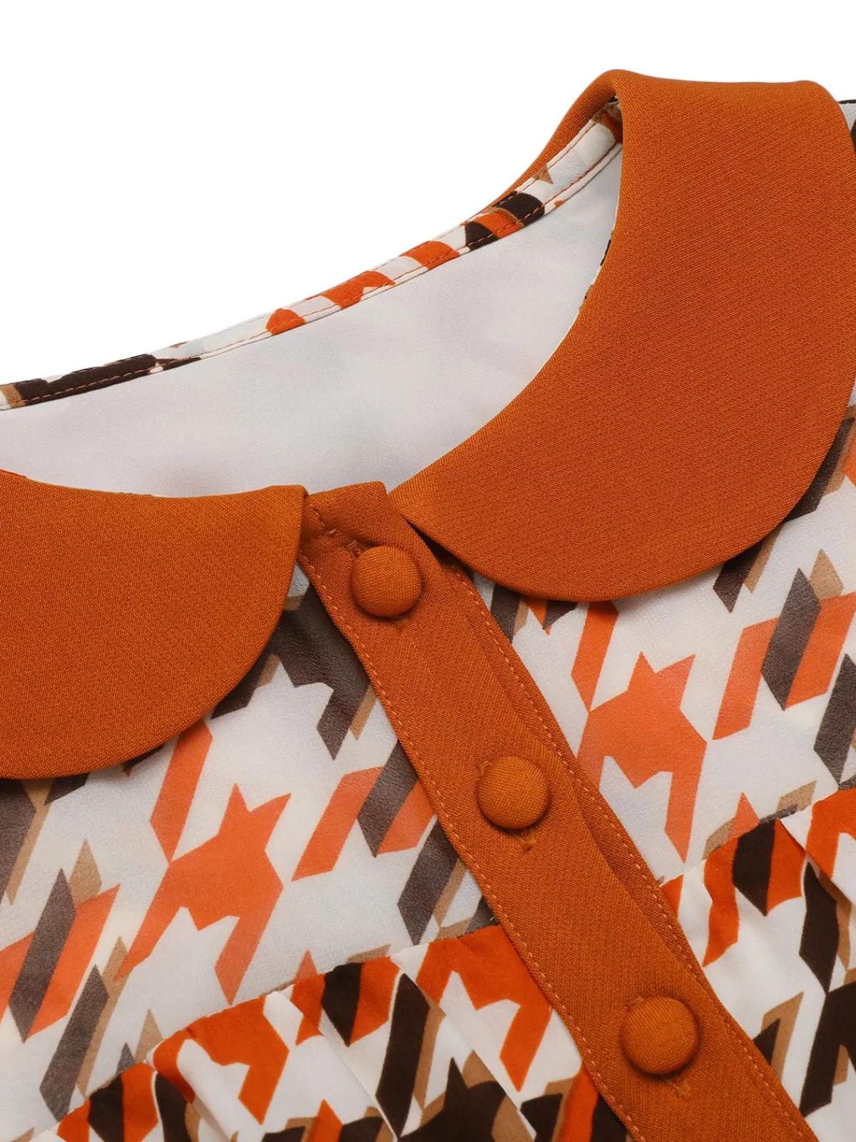 New Retro Stage 1940s Houndstooth Doll Collar Dress Orange
