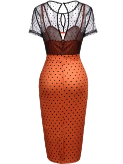 Best Retro Stage 1960s Illusion Bodycon Dress Orange