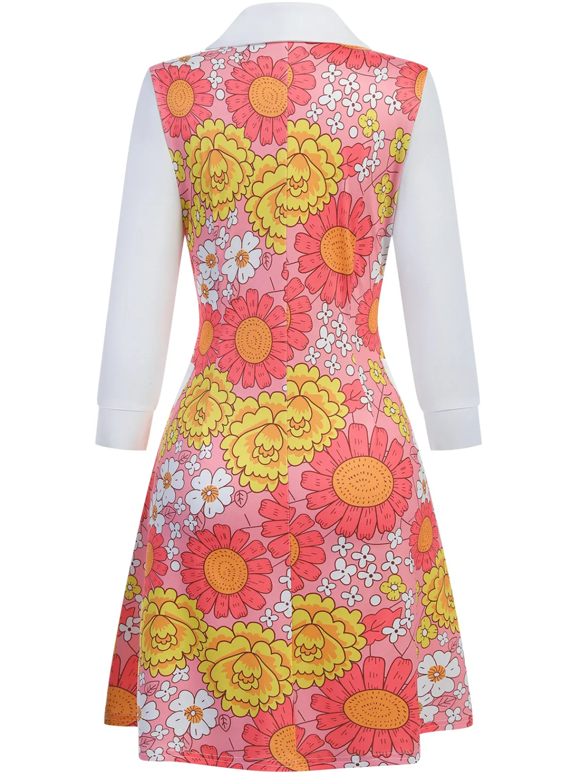 Clearance Retro Stage Orange 1960s Lapel Flowers Patchwork Dress