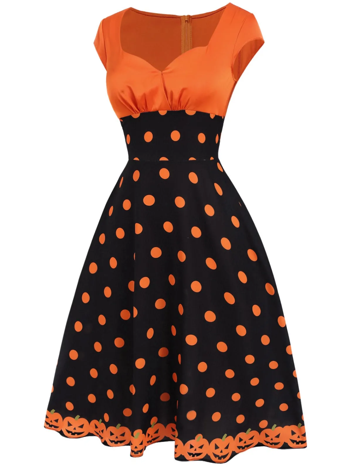 Clearance Retro Stage 1950s Pumpkin Face Sweetheart Neck Dress Orange