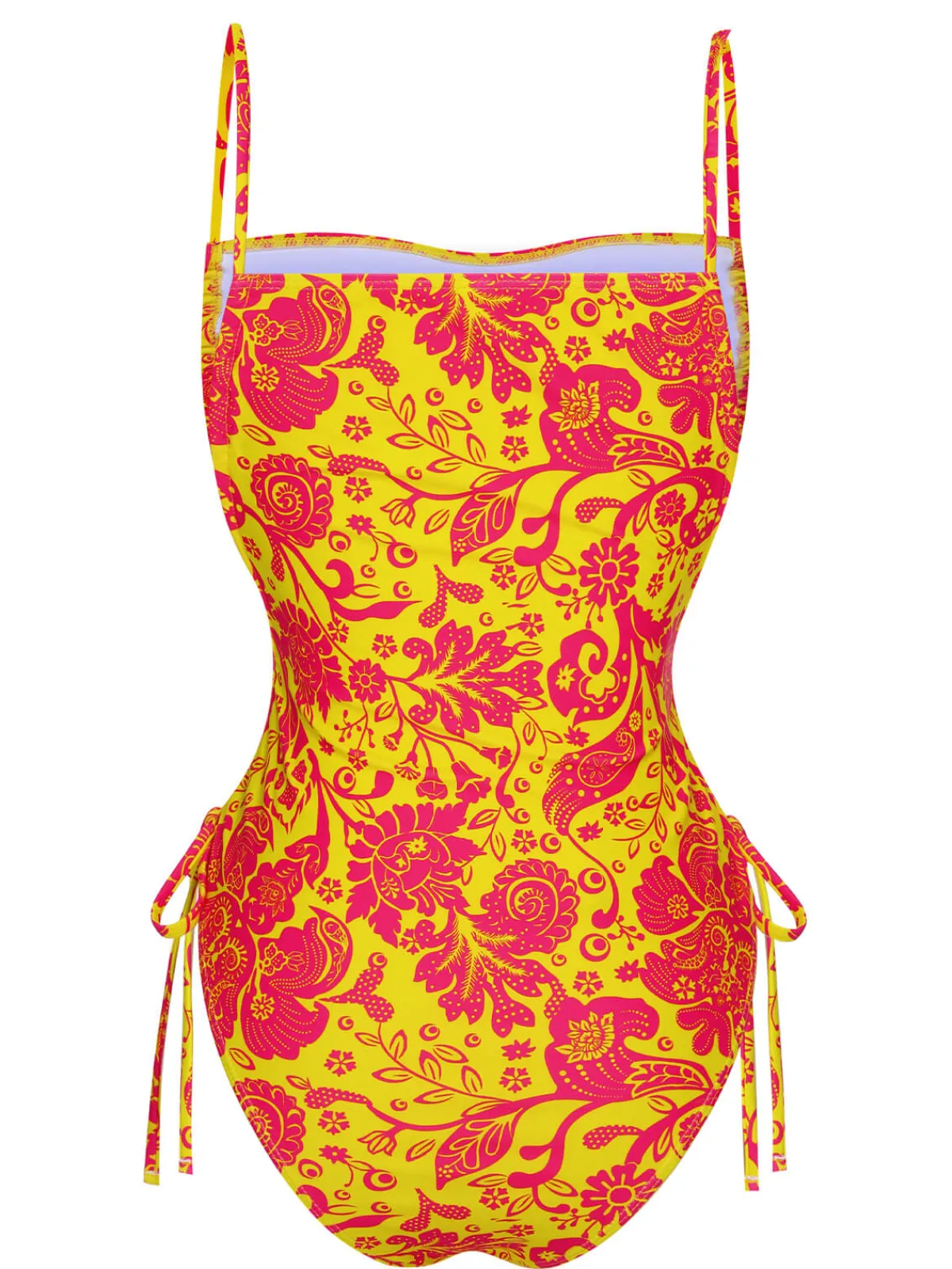 Clearance Retro Stage 1970s Russian Floral Drawstring Strap Swimsuit Orange