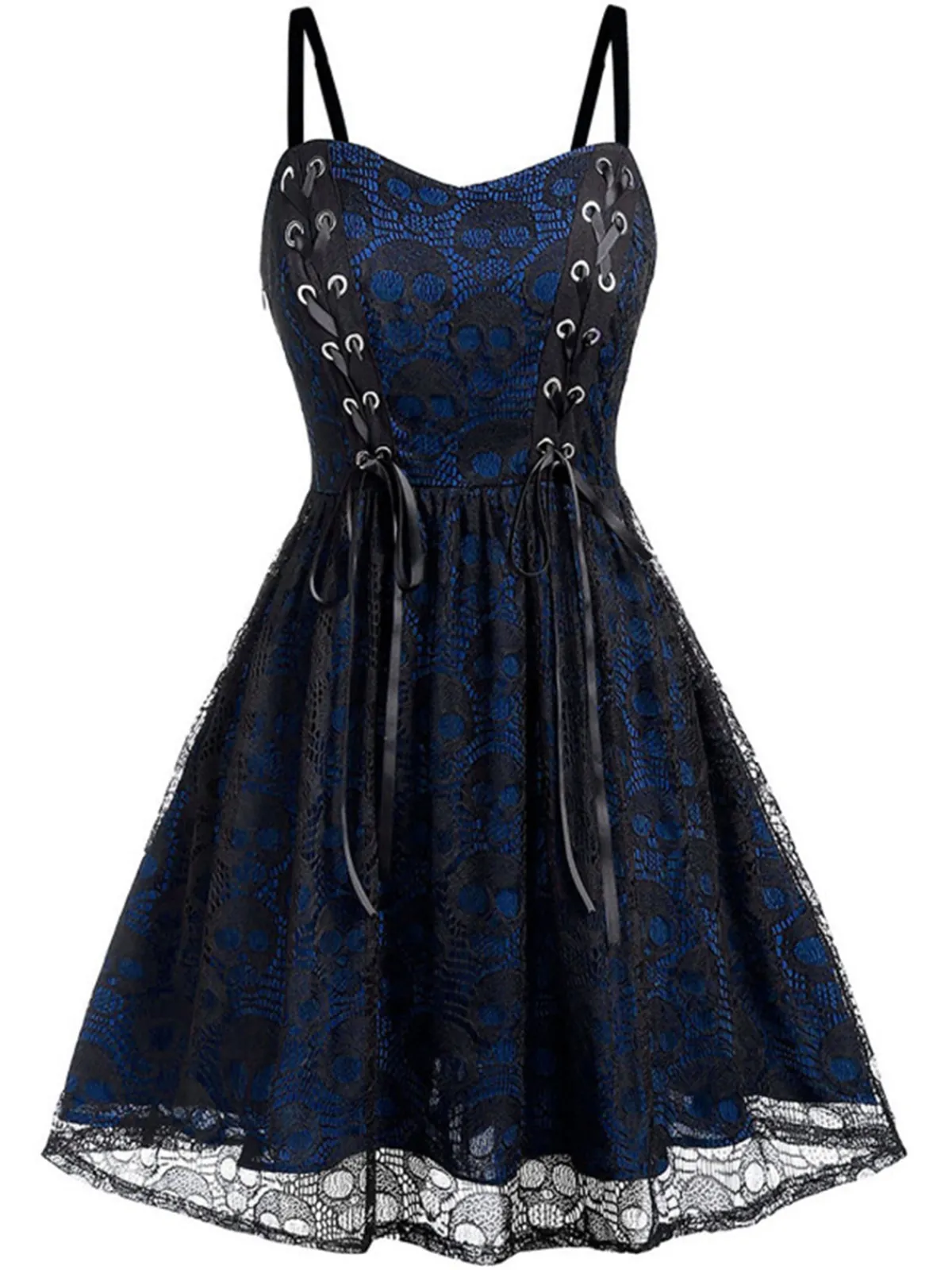 Clearance Retro Stage Orange 1980s Skull Pattern Gothic Style Dress