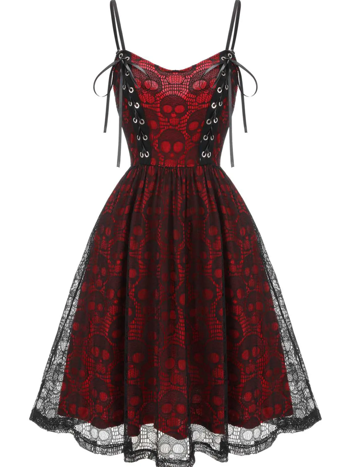 Clearance Retro Stage Orange 1980s Skull Pattern Gothic Style Dress