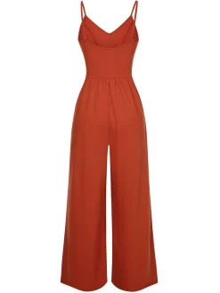 Hot Retro Stage 1950s Solid Button Suspender Jumpsuit Orange