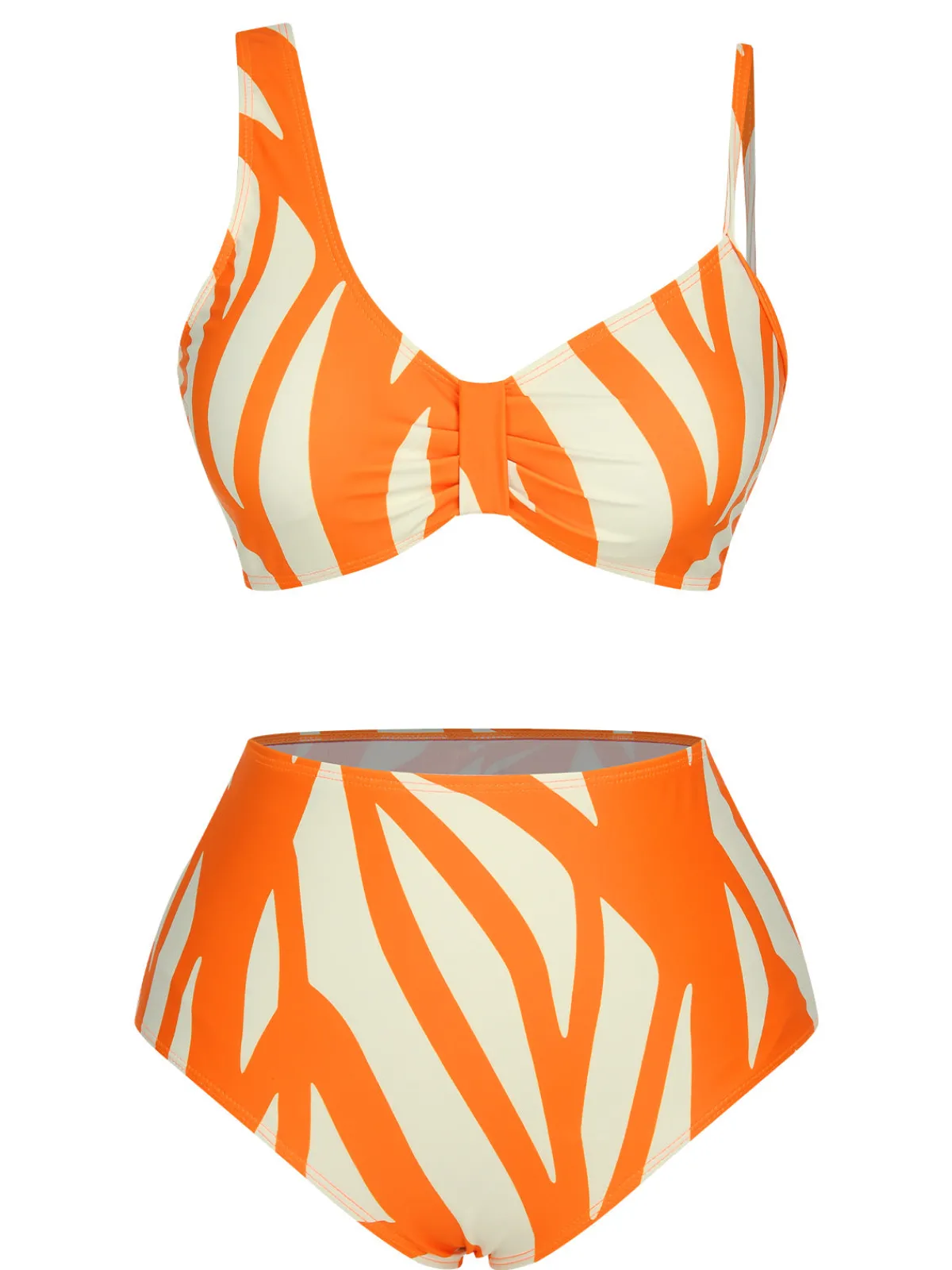 Discount Retro Stage 1960s Strap Stripe Swimsuit Orange