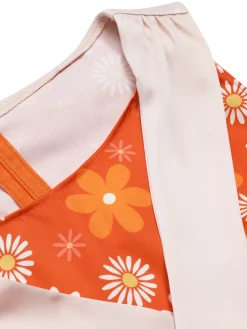 Best Retro Stage 1960s Tie Neck Floral Sleeveless Dress Orange