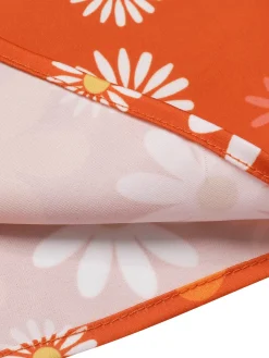 Best Retro Stage 1960s Tie Neck Floral Sleeveless Dress Orange