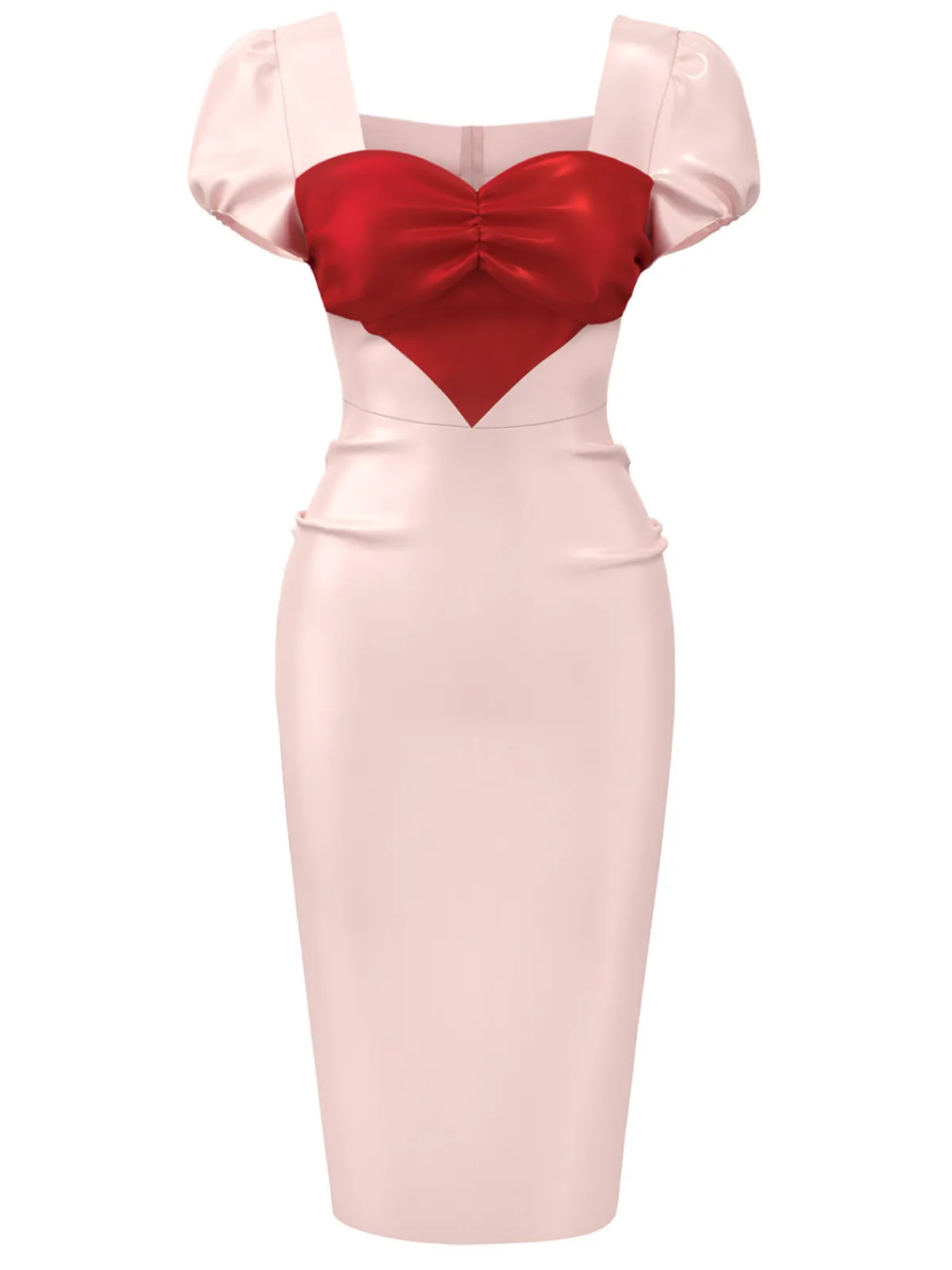 Clearance Retro Stage 1960s Heart Puff Pencil Dress Pale Pink