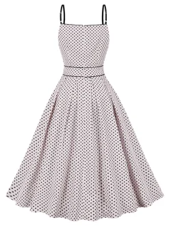 Best Retro Stage 1950s Polka Dots Swing Dress Pale Pink