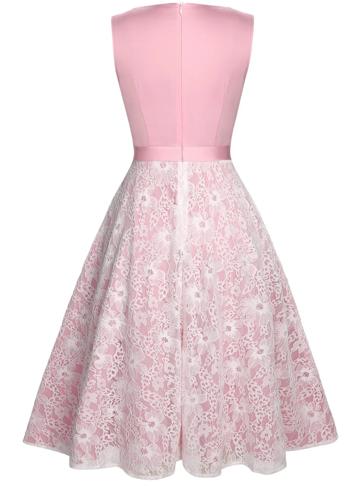 Clearance Retro Stage 1950s Solid Lace Patchwork Dress Pale Pink