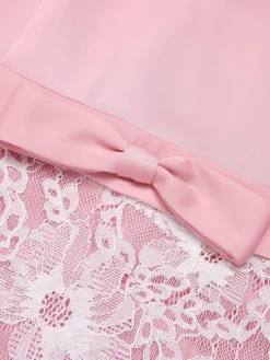 Clearance Retro Stage 1950s Solid Lace Patchwork Dress Pale Pink