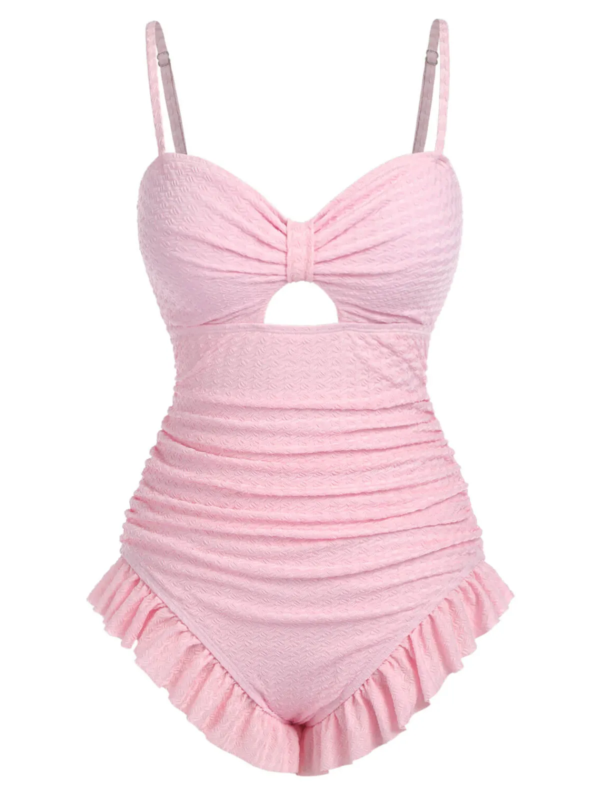 Discount Retro Stage Pale Pink 1950s Solid Ruched Swimsuit