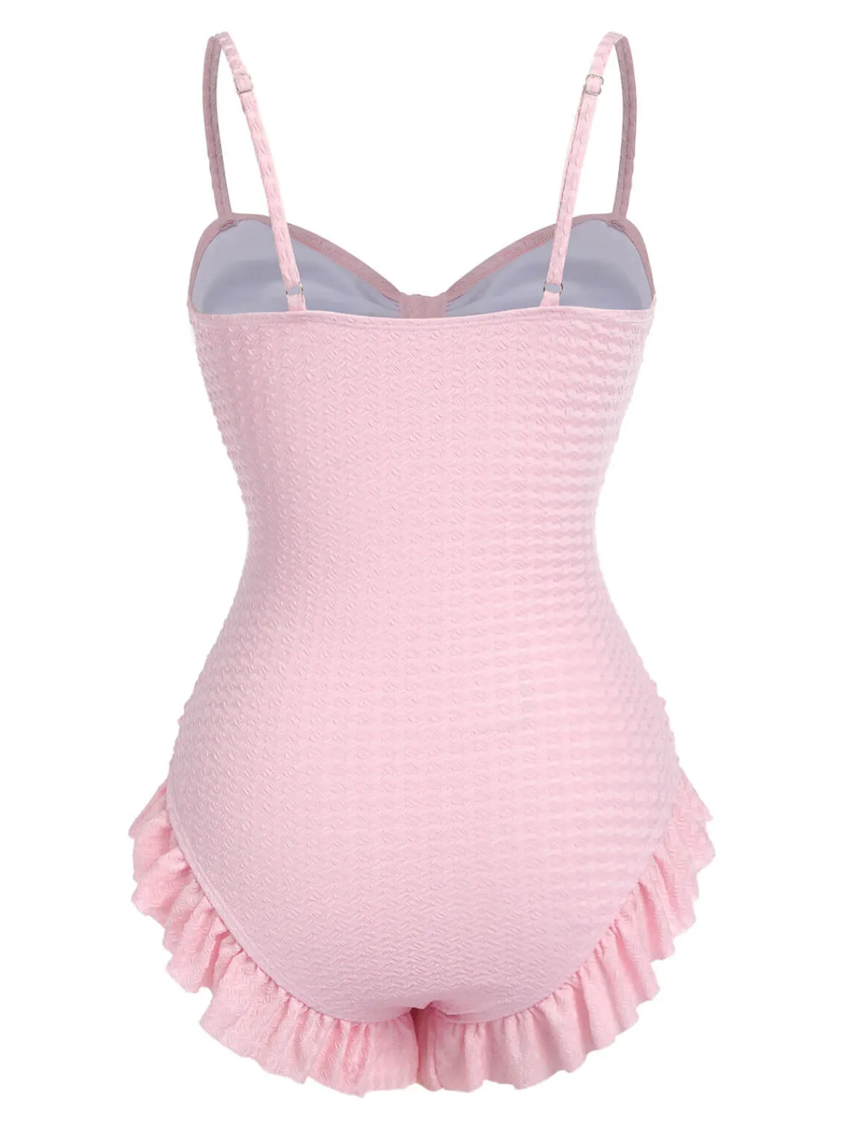 Discount Retro Stage Pale Pink 1950s Solid Ruched Swimsuit