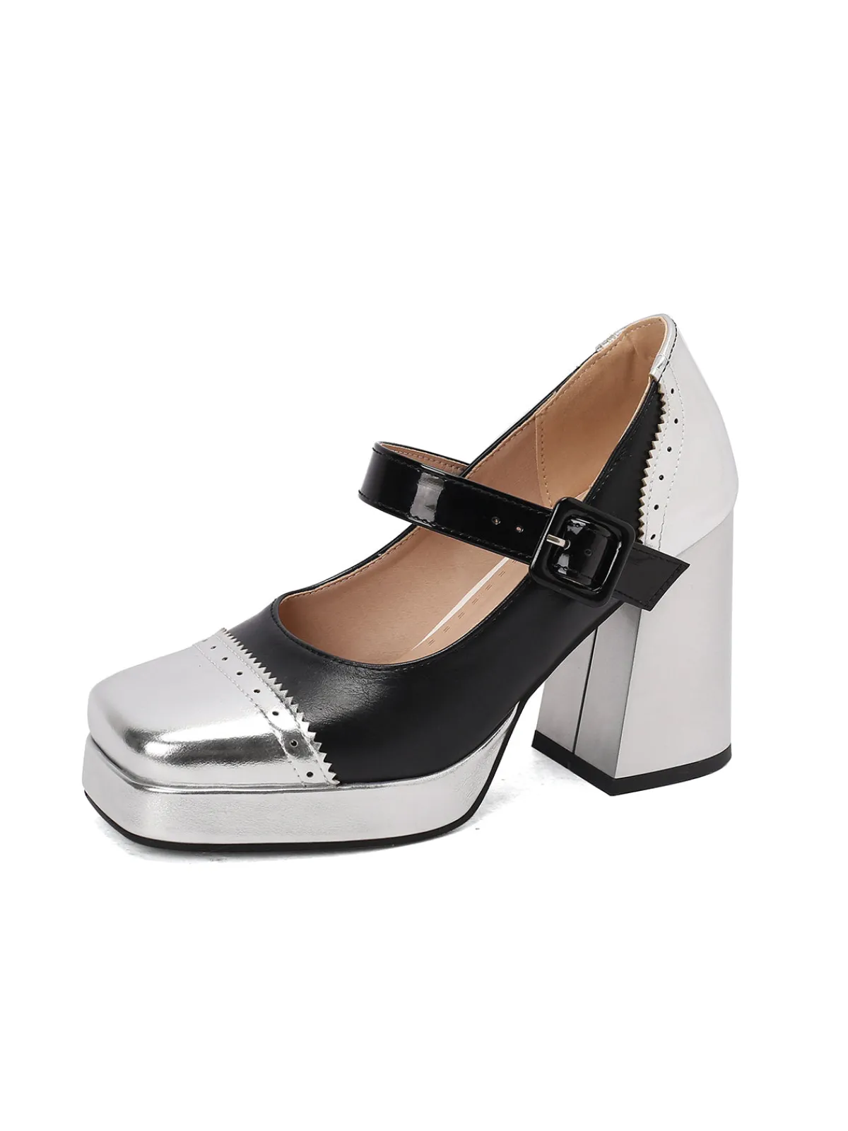 Hot Retro Stage Patent Leather Block Heel Square Toe High Heels