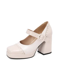 Hot Retro Stage Patent Leather Block Heel Square Toe High Heels