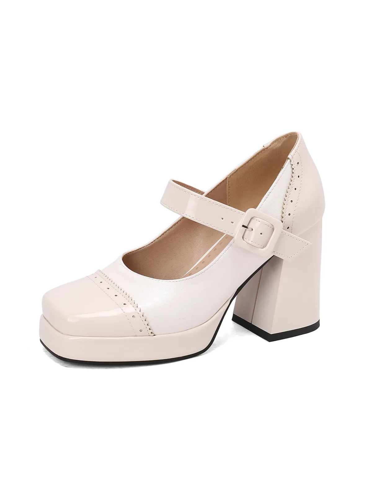 Hot Retro Stage Patent Leather Block Heel Square Toe High Heels