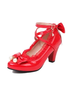 Clearance Retro Stage Patent Leather Bow Lolita High Heels