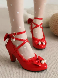 Clearance Retro Stage Patent Leather Bow Lolita High Heels