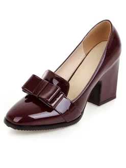 Hot Retro Stage Patent Leather Bow Shiny High Heels