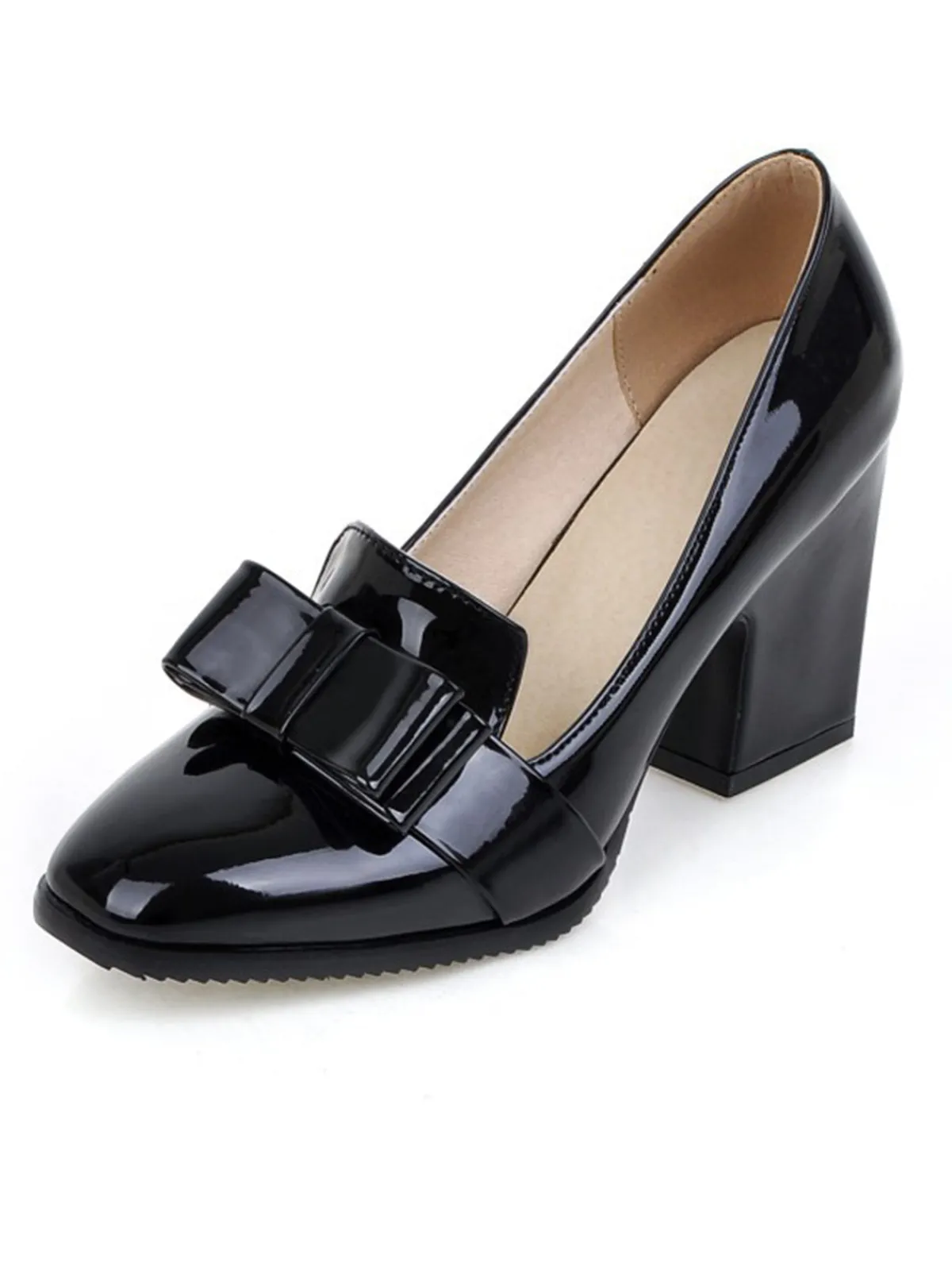 Hot Retro Stage Patent Leather Bow Shiny High Heels