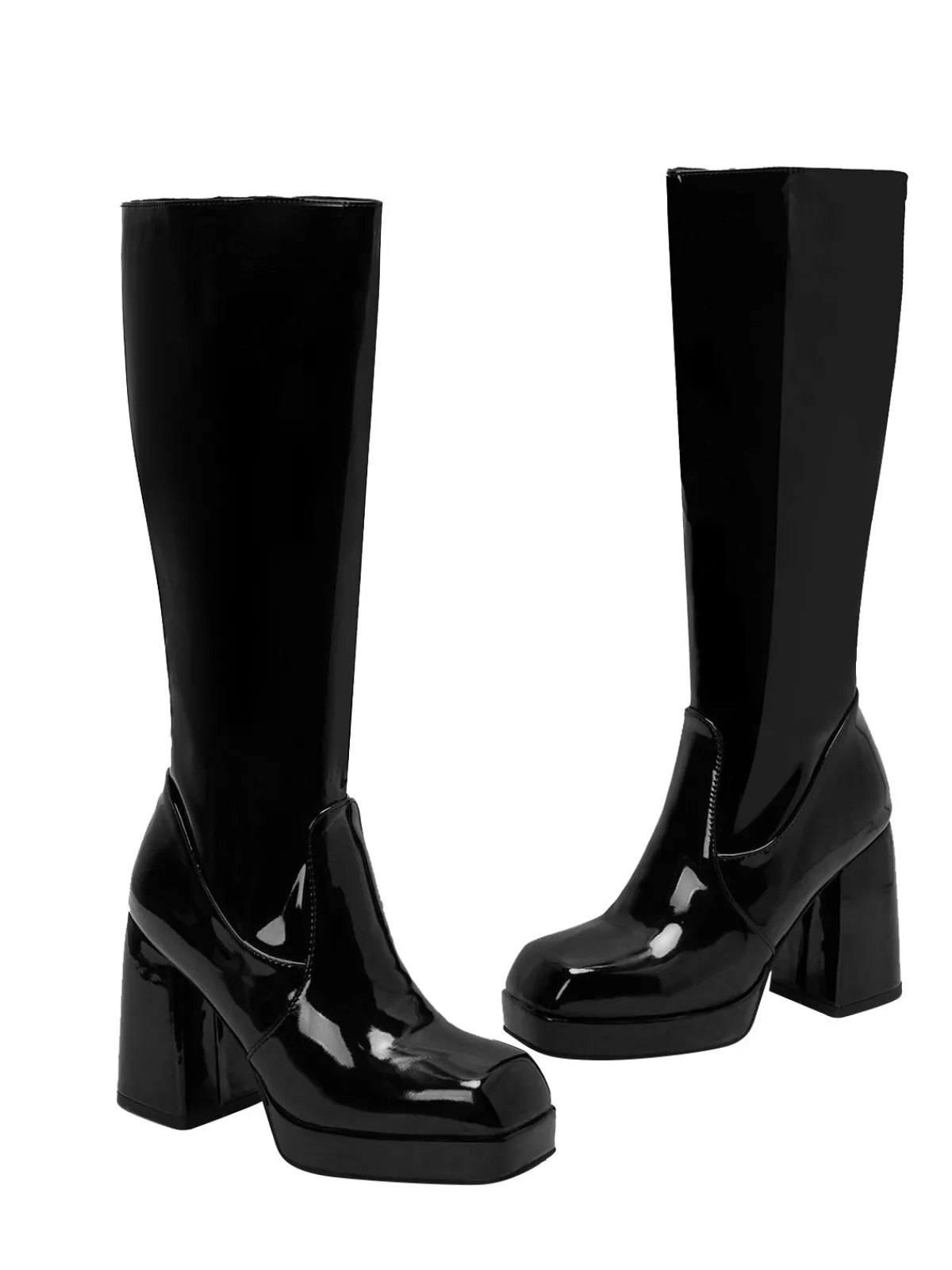 Outlet Retro Stage Patent Leather Round Toe Solid High Heel Boots