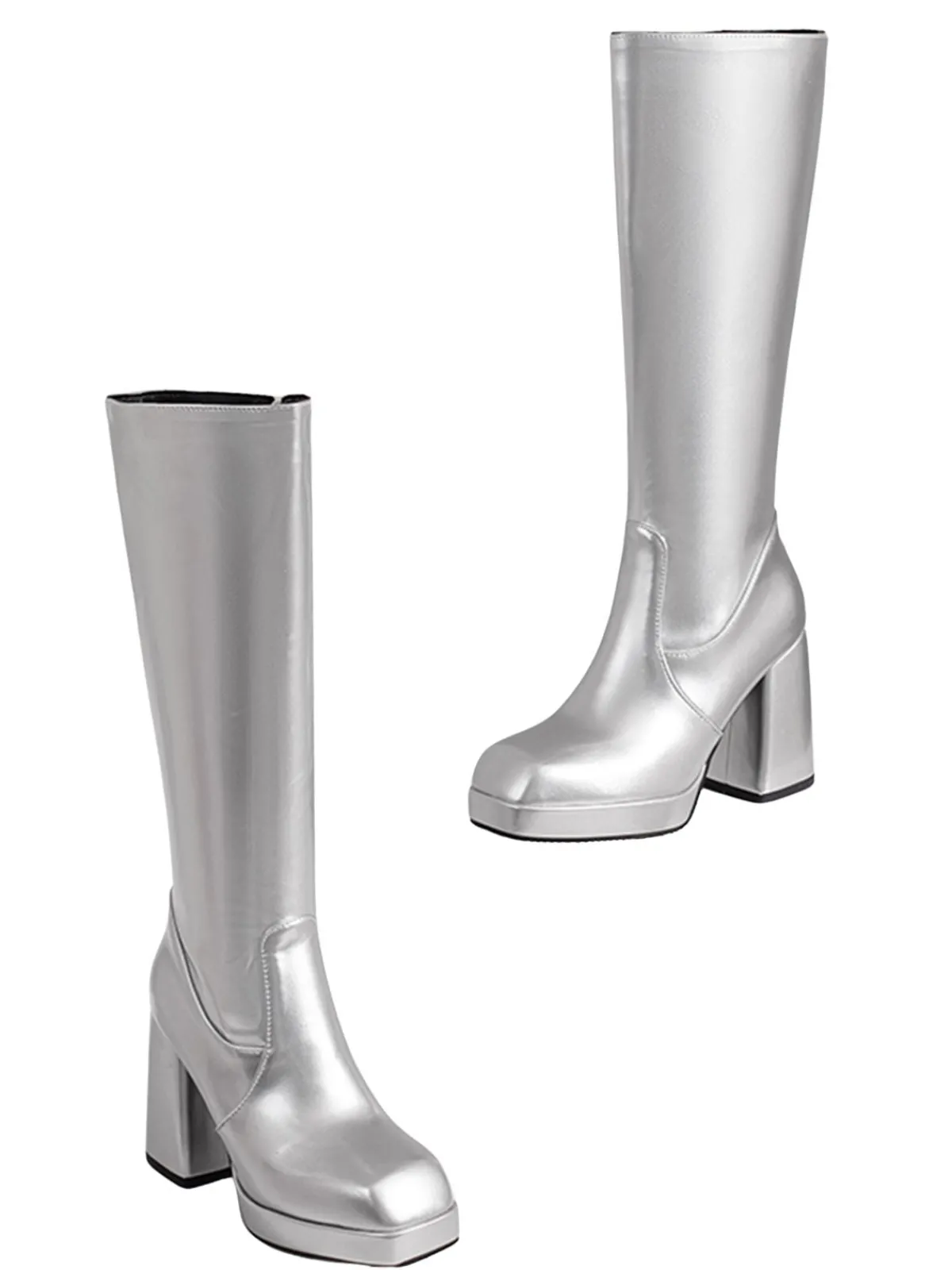 Outlet Retro Stage Patent Leather Round Toe Solid High Heel Boots