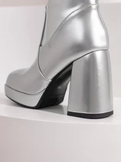 Outlet Retro Stage Patent Leather Round Toe Solid High Heel Boots