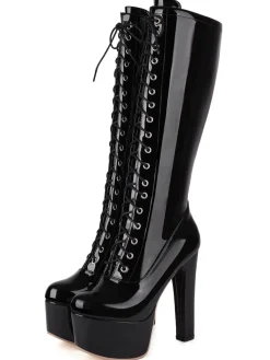 Fashion Retro Stage Patent Leather Sky-High Stiletto Boots