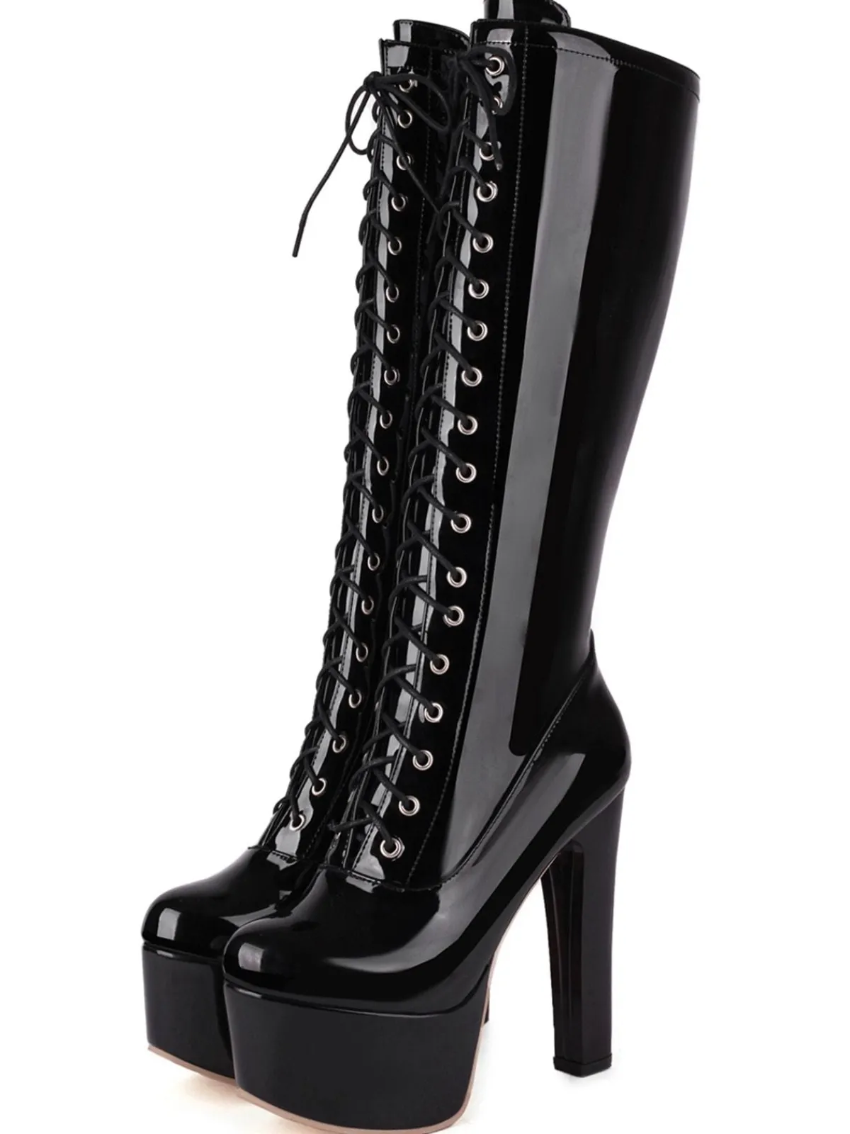 Fashion Retro Stage Patent Leather Sky-High Stiletto Boots