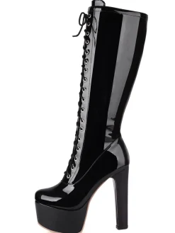 Fashion Retro Stage Patent Leather Sky-High Stiletto Boots