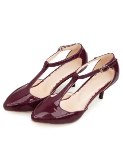 Discount Retro Stage Patent Leather T-Strap Mary Jane Kitten Heels