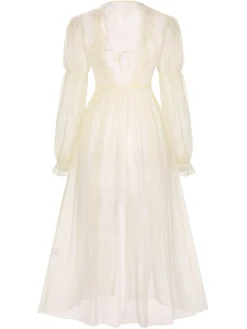 Online Retro Stage 2PCS Apricot 1950s Floral Straps Slit Nightgown & Robe