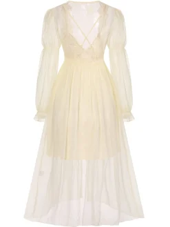 Online Retro Stage 2PCS Apricot 1950s Floral Straps Slit Nightgown & Robe