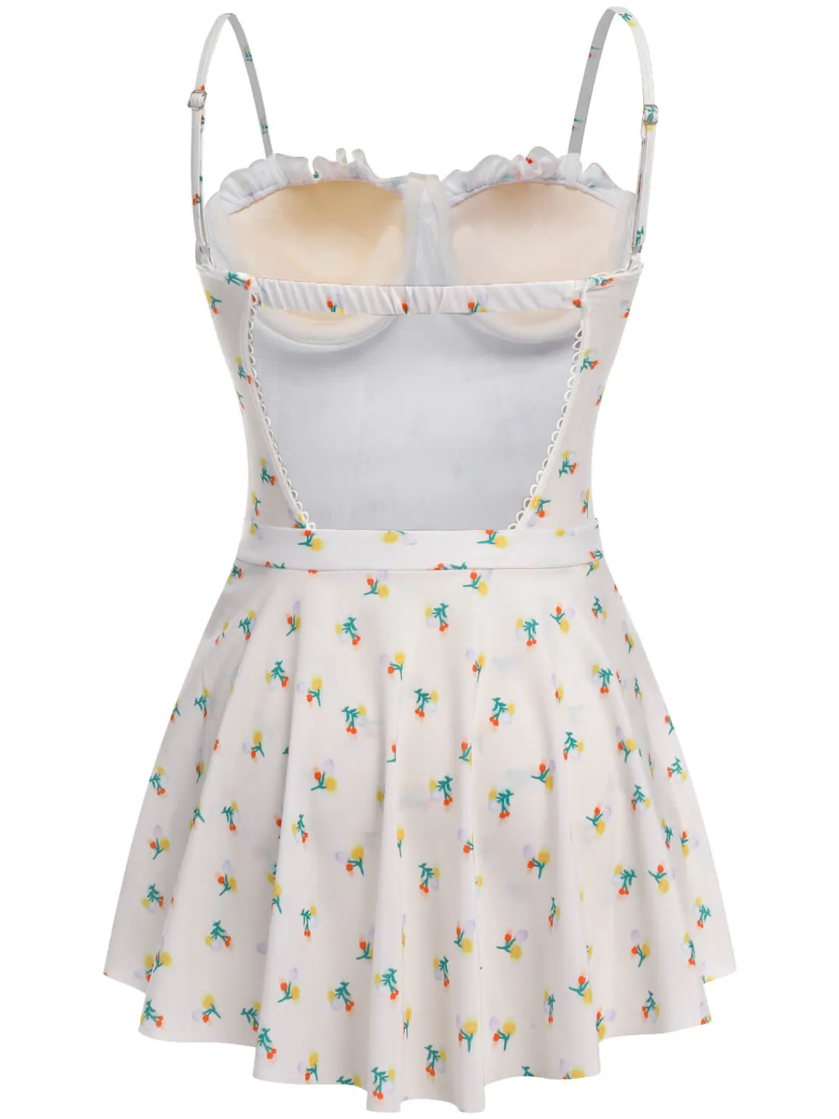 Best Retro Stage 2PCS 1950s Floral One-Piece Swimsuit & Skirt Beige