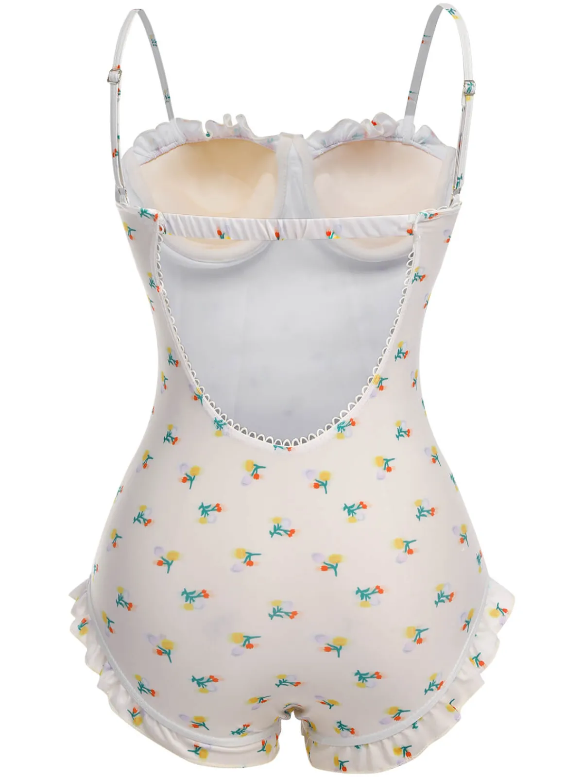 Best Retro Stage 2PCS 1950s Floral One-Piece Swimsuit & Skirt Beige