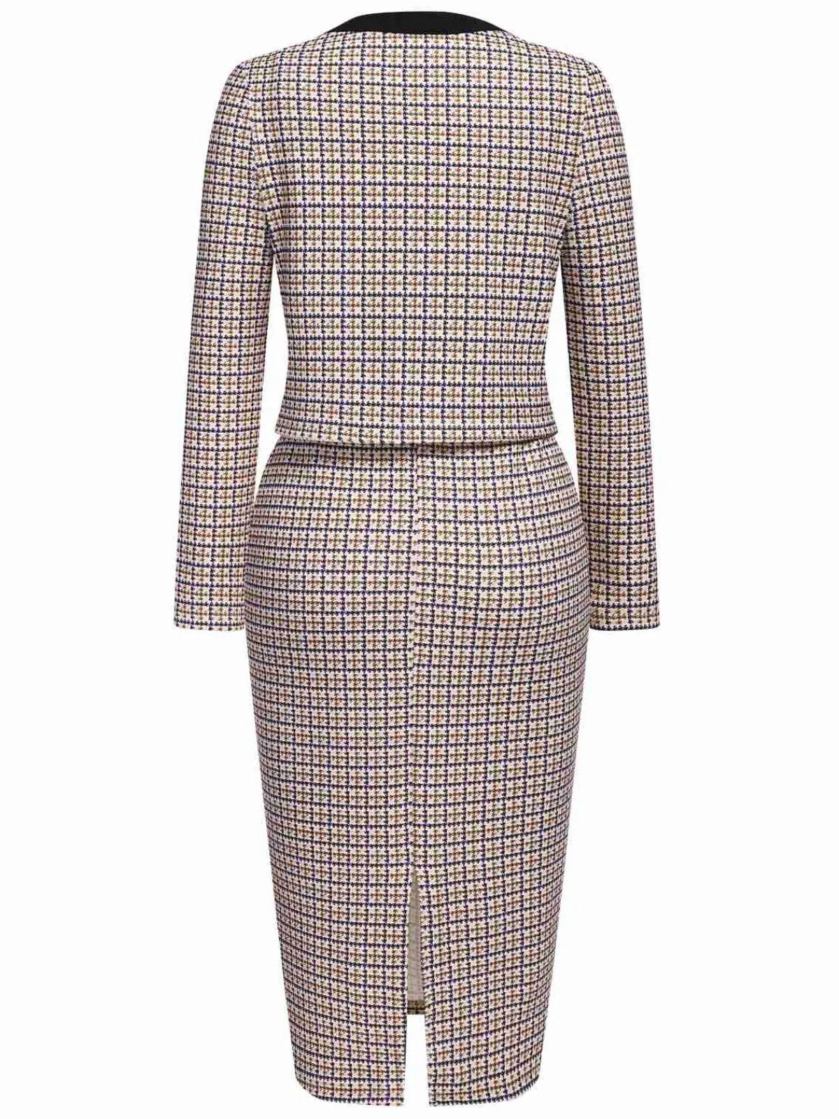 Fashion Retro Stage 2PCS 1960s Knitted Straps Pencil Dress & Short Coat Beige