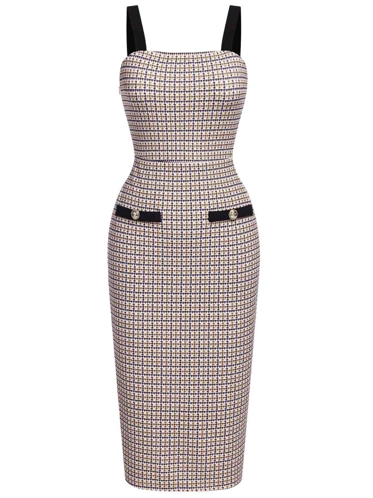 Fashion Retro Stage 2PCS 1960s Knitted Straps Pencil Dress & Short Coat Beige