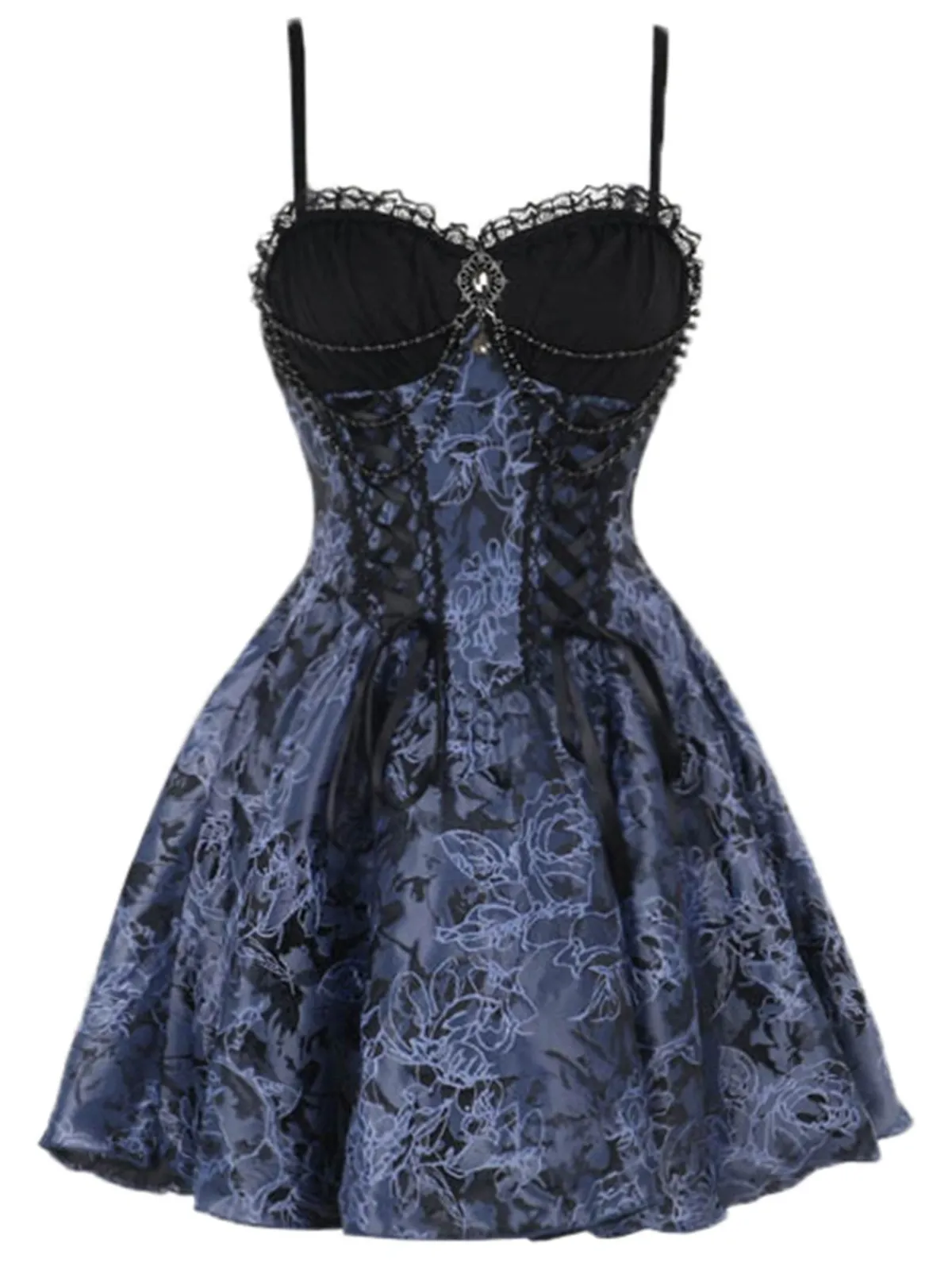 Fashion Retro Stage 2PCS 1980s Gothic Cape Cardigan & Floral Embroidered Dress Black & Blue