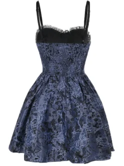 Fashion Retro Stage 2PCS 1980s Gothic Cape Cardigan & Floral Embroidered Dress Black & Blue