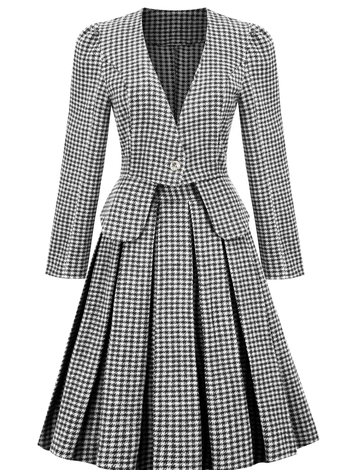Clearance Retro Stage 2PCS Black Retro Plaid Blazer & Panel Skirt