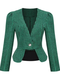 Clearance Retro Stage 2PCS Black Retro Plaid Blazer & Panel Skirt