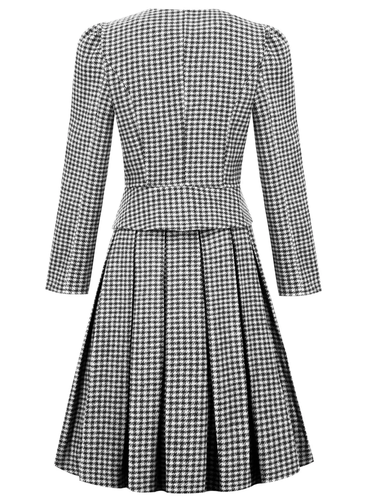 Clearance Retro Stage 2PCS Black Retro Plaid Blazer & Panel Skirt