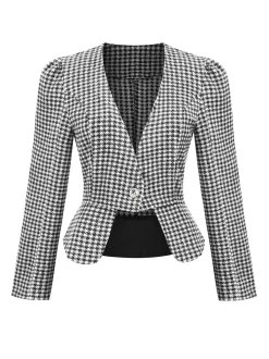 Clearance Retro Stage 2PCS Black Retro Plaid Blazer & Panel Skirt